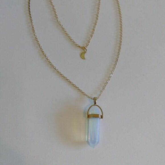 Gold Layered Necklace with Moon and Crystal - Picture 3 of 4